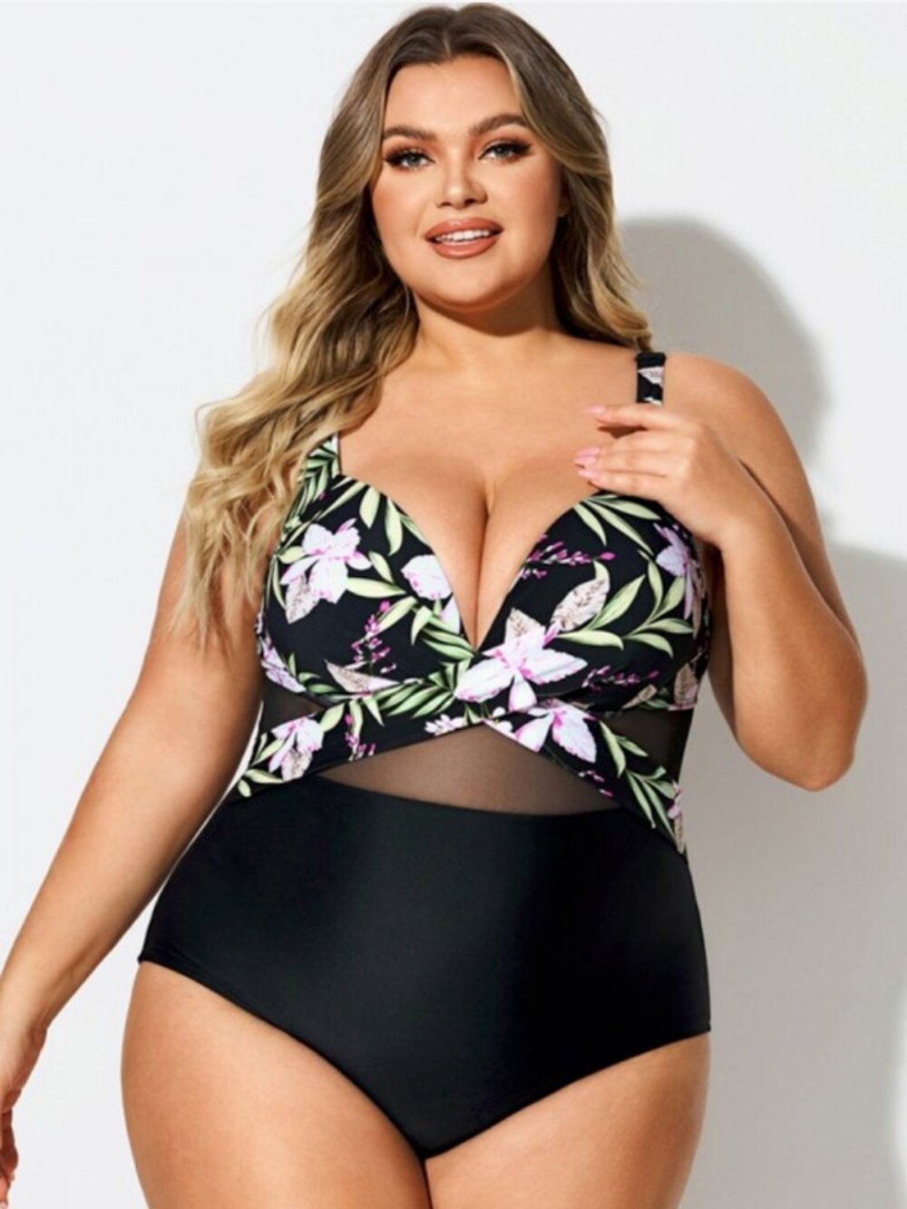 BRAND NEW XL V-Neck Floral Print Wrap One Piece Swimsuit